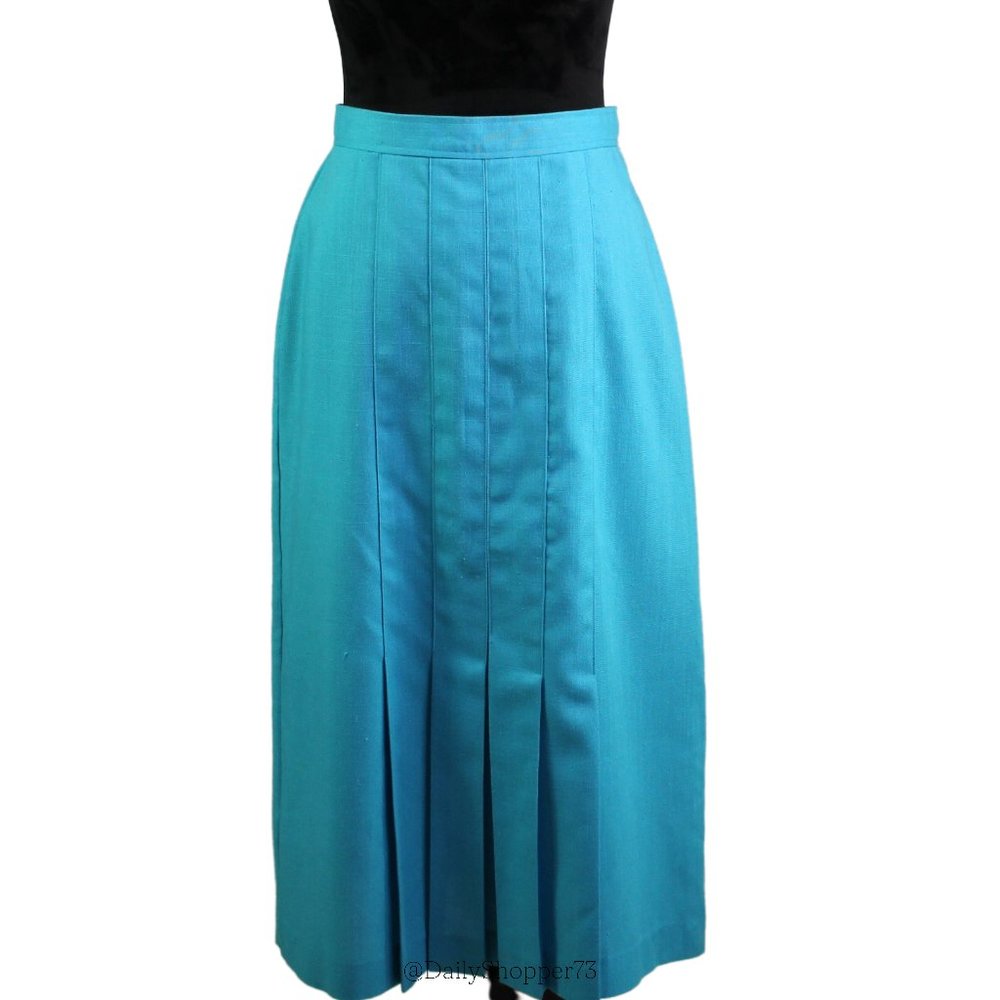 Vintage Ira Joyce Women's Linen Aqua Pleated Pencil Skirt